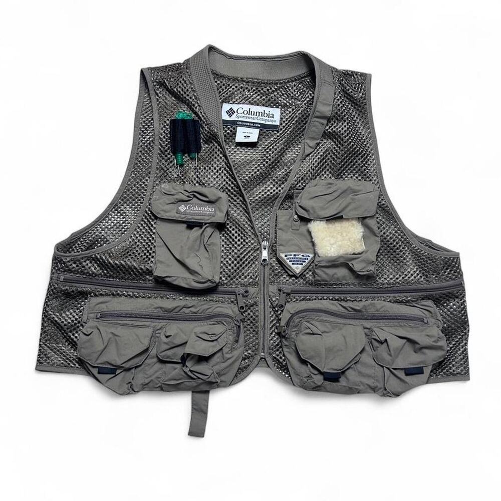Columbia Sportswear PFG 90s Vintage Fly Fishing Vest Khaki Mesh Large